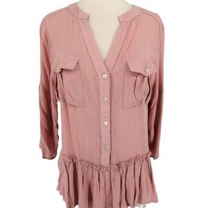 Derek Heart Boho 3/4 Sleeve Peplum Blouse Top Shirt Sz Medium Dusty Rose NWT
